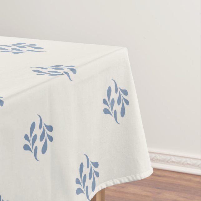 Minimal Coastal Blue Botanical Sprig Pattern Tablecloth (In Situ)
