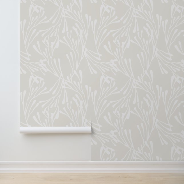 Minimal Coastal Coral Silhouettes in Beige Wallpaper (Application)