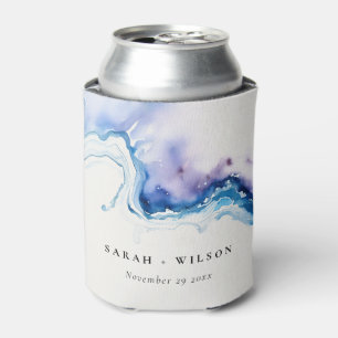Minimal Coastal Sea Beach Watercolor Wedding Can Cooler