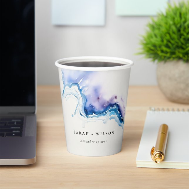 Minimal Coastal Sea Beach Watercolor Wedding Paper Cups (Insitu)