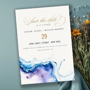 Minimal Coastal Sea Beach Watercolor Wedding Save The Date