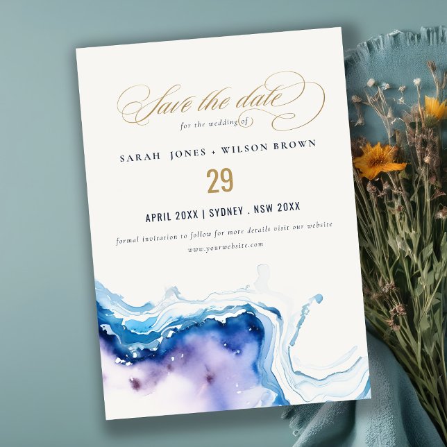 Minimal Coastal Sea Beach Watercolor Wedding Save The Date (Creator Uploaded)
