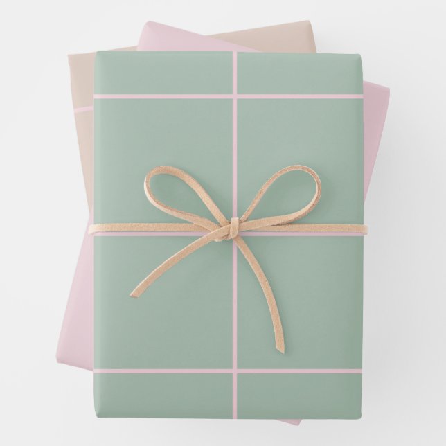 Minimal Color Grid Check Pattern Wrapping Paper Sheet (In situ)