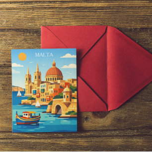 Minimal & Colorful Malta Vintage Art Print  Postcard