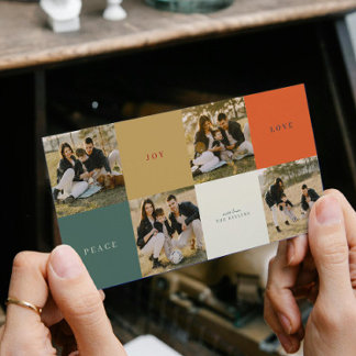 Minimal Colour Blocks Four photo Flat Holiday Card