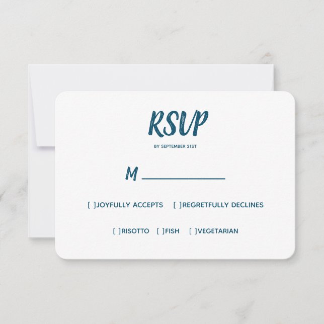 Minimal Colour Blue  Wedding RSVP Meal Choice Card (Front)
