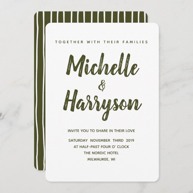 Minimal Colour | Dark  Green |  Wedding Invitation (Front/Back)