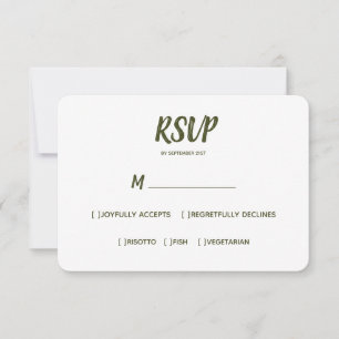 Minimal Colour Dark Green Wedding RSVP Meal Choice Card