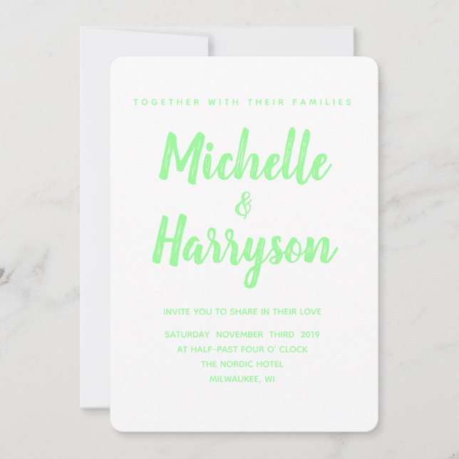 Minimal Colour | Neon Green |  Wedding Invitation (Front)
