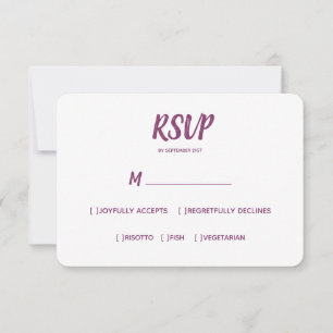 Minimal Colour Purple   Wedding RSVP Meal Choice Card
