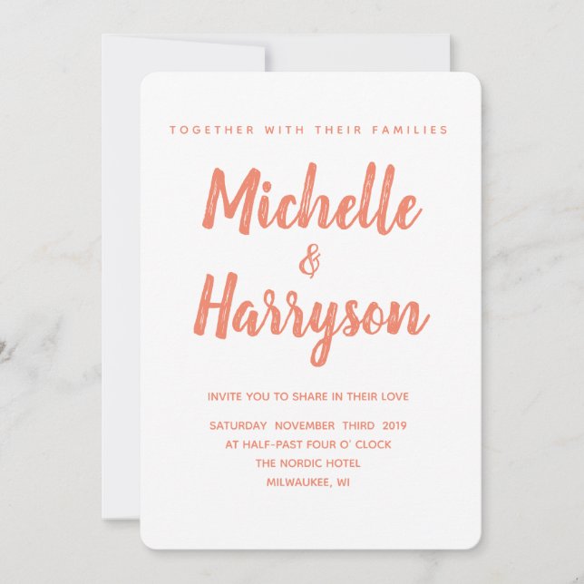 Minimal Colour | Salmon | Wedding Invitation (Front)
