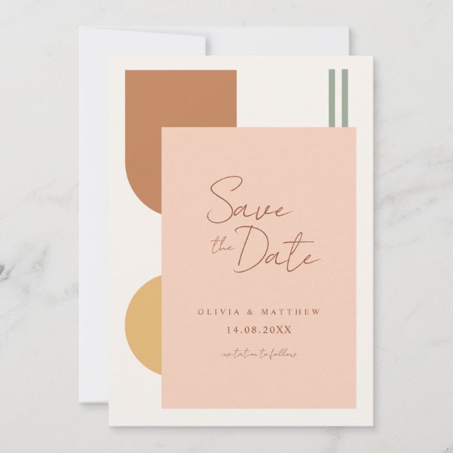 Minimal Colourful Boho Terracotta Arch Wedding Save The Date (Front)