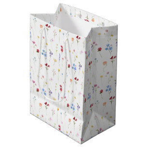 Minimal Colourful Garden Wildflower Pattern  Medium Gift Bag
