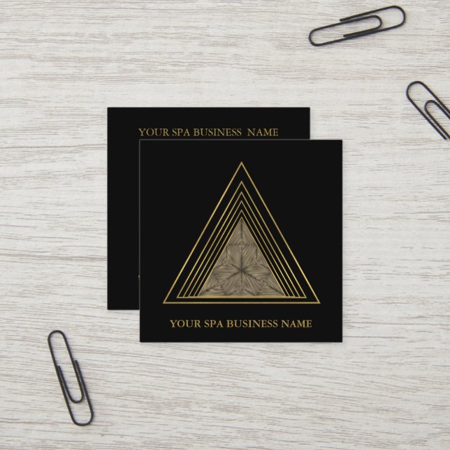 Minimal Colourful Gold Triangle Sacred Geometry  Square Business Card (Front/Back In Situ)