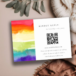 Minimal Colourful Pride Rainbow Wedding QR Code RSVP Card