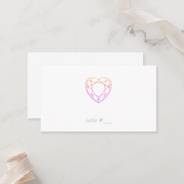 Minimal colourful rainbow heart place cards - flat (Front/Back In Situ)