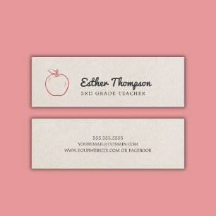 Minimal Cool Beige Red Apple Teacher Mini Business Card
