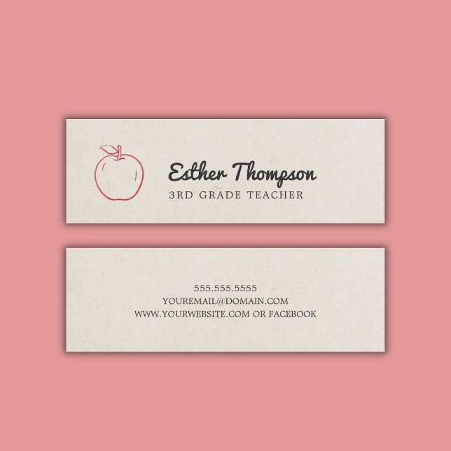 Minimal Cool Beige Red Apple Teacher Mini Business Card (Creator Uploaded)