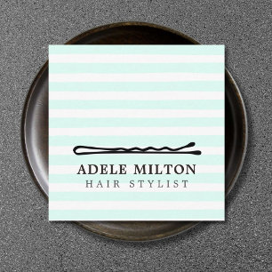 Minimal Cool Blue White Stripes Bobby Pin Hair Square Business Card