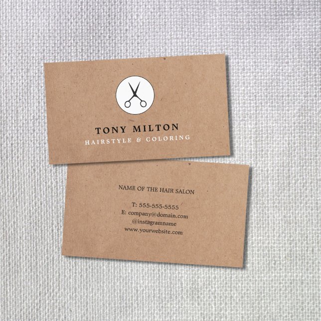 Minimal Cool Kraft Black Scissors Hair Stylist Business Card (Creator Uploaded)