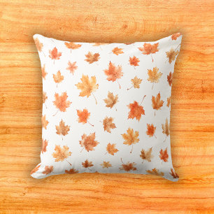 Minimal Copper Maple Leaves Watercolor Pattern Cushion