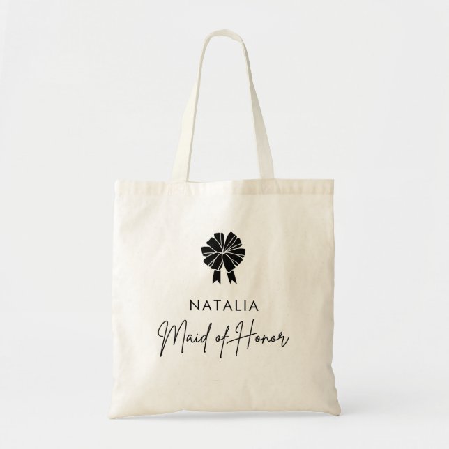 Minimal Coquette Bow Script Maid of Honour Tote Bag (Front)