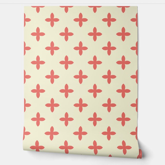 Minimal Coral Cross Floral Wallpaper – Cream Backg (Unrolling)
