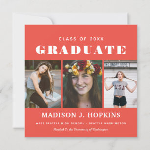 Minimal Coral Photo Graduation Announcement