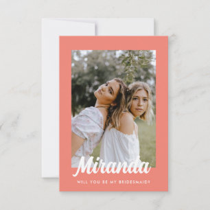 Minimal Coral Pink Photo Bridesmaid Proposal Card