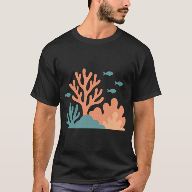 Minimal Coral Reef with Fish T-Shirt (Front)