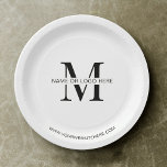 Minimal Corporate Event Business Logo Custom Paper Plate<br><div class="desc">Create custom company plates using this modern business event paper plates design. Featuring a simple black and white design,  with space for your logo or monogram,  business name and website,  the perfect touch to your company cocktail party,  opening event or business function.</div>