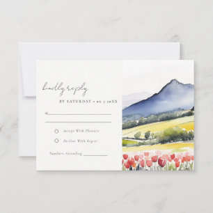 Minimal Country Spring Floral Landscape Wedding RSVP Card