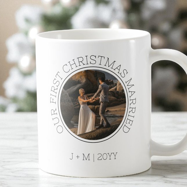 Minimal Couple 2 Photo Our First Christmas Married Coffee Mug (Minimal Couple 2 Photo Our First Christmas Married Coffee Mug)