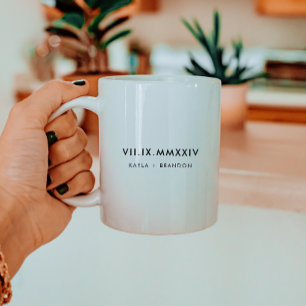 Minimal Couple Names Roman Numerals Wedding Date Coffee Mug