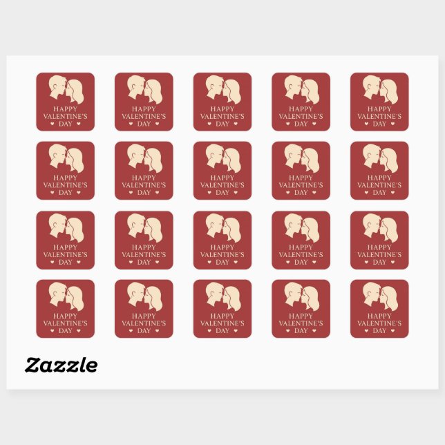 Minimal Couple Silhouette Romantic Valentines Day  Square Sticker (Sheet)