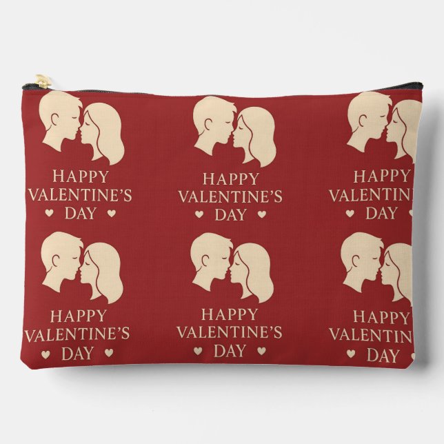 Minimal Couple Silhouette Romantic Valentines Zip Accessory Pouch (Front)