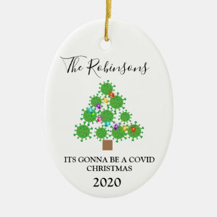 Minimal Covid Christmas Tree Personalised Ceramic Decoration