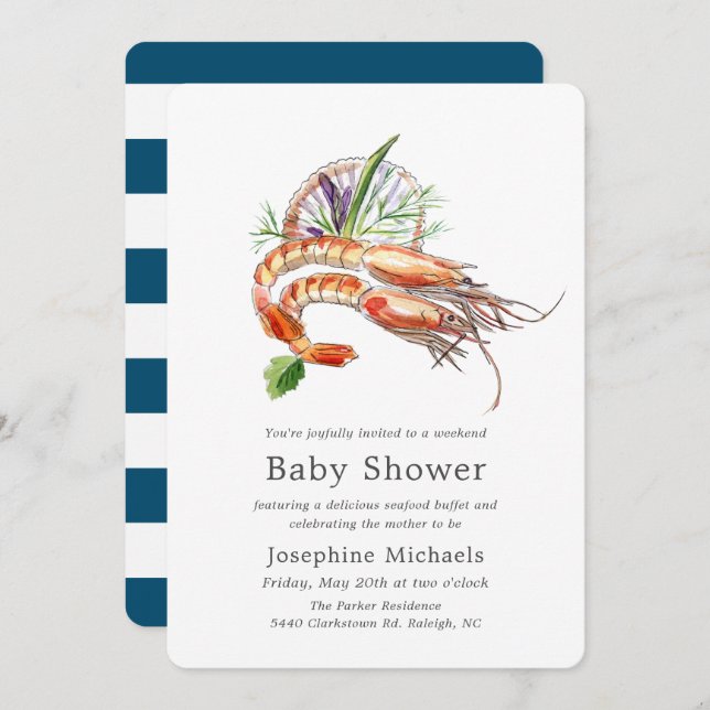 Minimal Crawfish Boil Baby Shower | Ocean Stripes Invitation (Front/Back)