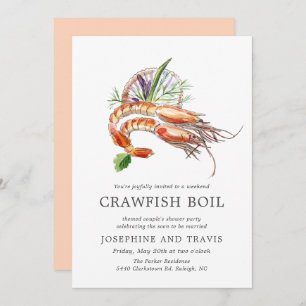 Minimal Crawfish Boil Couple's Shower Peach Coral Invitation