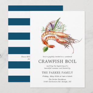 Minimal Crawfish Boil   Ocean Blue Stripes Invitation