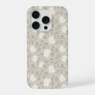 Minimal Cream Peony White Floral Pattern iPhone 15 Pro Case
