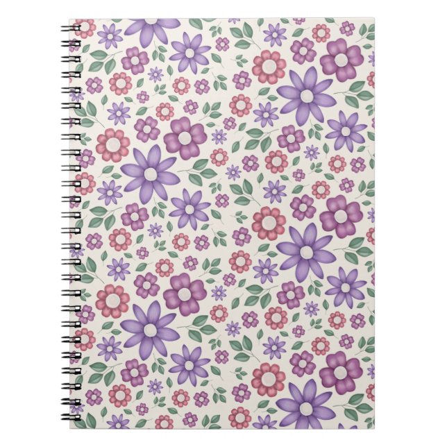 minimal cream whimsical floral pattern notebook (Front)