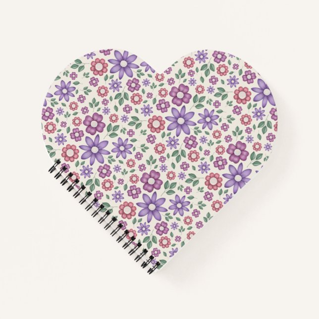 minimal cream whimsical floral pattern notebook (Front)