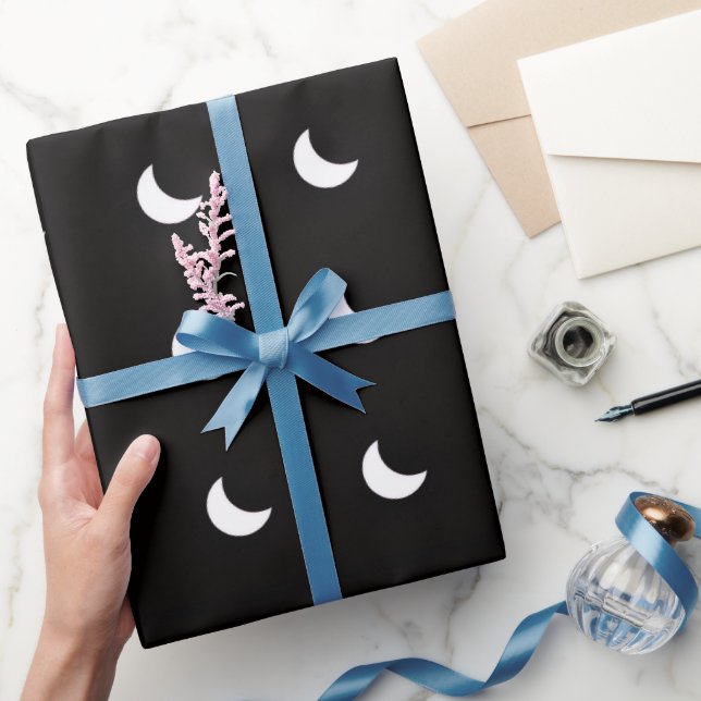 Minimal Crescent Moon Pattern on Black Background Wrapping Paper (Gifting)