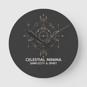 Minimal Crescent Moon & Sun Line Art (NO NUMBERS) Round Clock