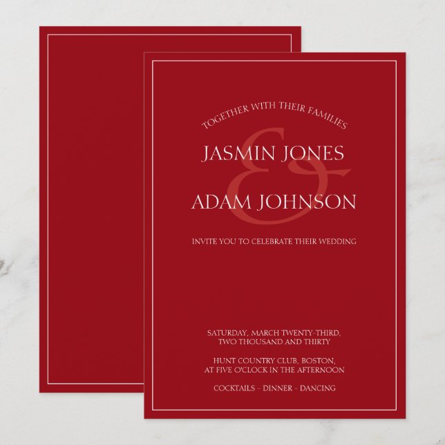 Minimal Crimson Red Elegant Wedding Invitation (Front/Back)