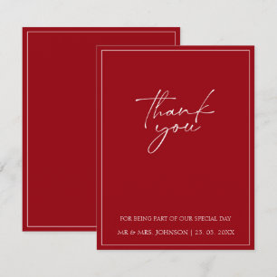 Minimal Crimson Red Script Wedding Thank You Card