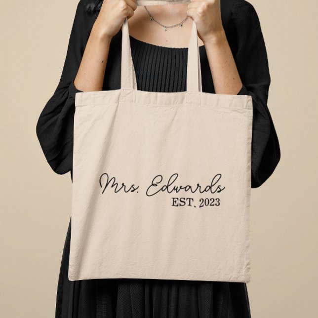 Minimal Cursive Mrs. Custom Last Name Wedding Gift Tote Bag (Creator Uploaded)