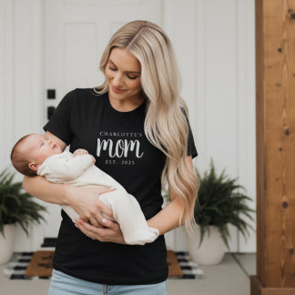 Minimal Custom Child Name New Mum Established Date T-Shirt