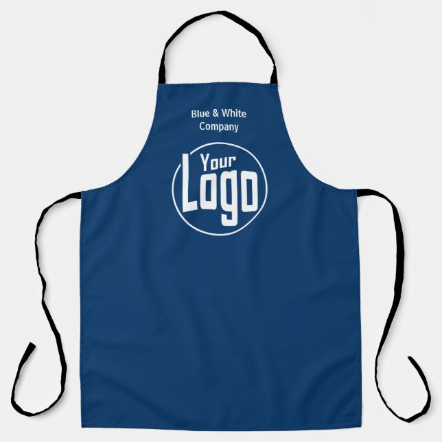 Minimal Custom Company Logo Blue White Apron (Front)